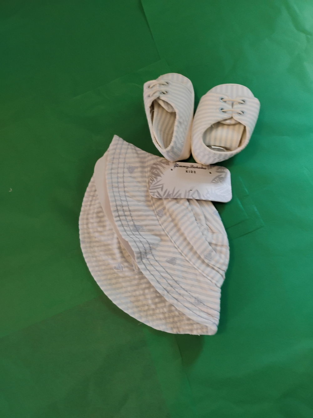 Tommy Bahama Baby Blue & White Striped Shoes with Matching Hat